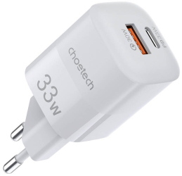 Incarcator retea GaN 1xUSB-A 1xTypeC 33W Alb CHOETECH 