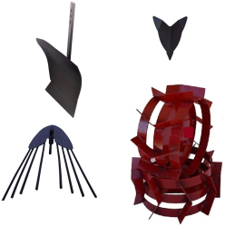 Set accesorii BSR motocultoare profesionale Plug arat + Rarita fixa + Roti metalice 350mm +Plug cartofi 