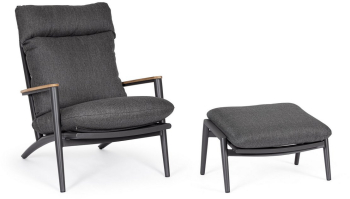 Set fotoliu taburet aluminiu textil gri antracit Ibisco 73.5x93.5x97 cm 73x50x37.5 cm 