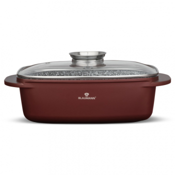 Tava cuptor roaster cu capac dimensiune 32 x 21 x 10.6 cm capacitate 6 L 3 straturi marmura ceramica 