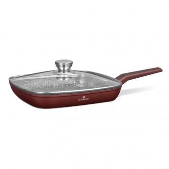 Tigaie grill cu capac aluminiu turnat dimensiune 28x4 cm 3 straturi acoperire marmura ceramica baza inductie 