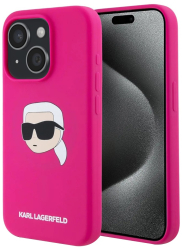 Husa pentru iPhone 15 - Karl Lagerfeld Silicone MagSafe KLHMP15SSKHPPLF - Fuchsia Karls Head