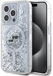 Husa pentru iPhone 15 Pro - Karl Lagerfeld Liquid Glitter MagSafe KLHMP15LLGKCSGH - Transparent Karl&Choupette Head 