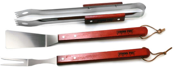 Ustensile pentru barbecue grill gratar inox maner lemn set 3 buc 