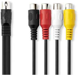 Cablu adaptor audio DIN 5pin tata - 4x RCA mama 0.2m negru Nedis CAGL20450BK02 