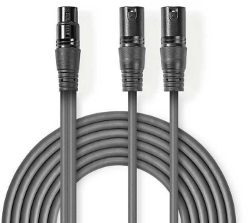 Cablu audio balansat stereo 2x XLR 3-pini tata - XLR 3-pini mama 1.5m gri Nedis 