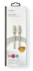 Cablu de alimentare si sincronizare USB type C 2.0 tata-tata 5A 100W aurit 2m argintiu Nedis 