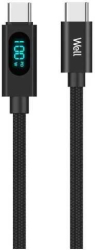 Cablu USB TYPE C - USB TYPE C 1m 20V/5A 100W negru afisaj incarcare Well 