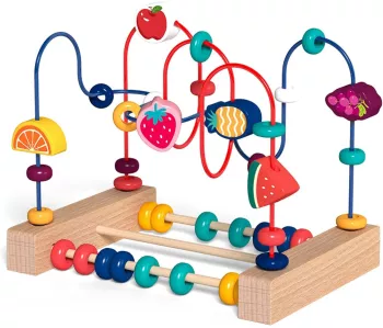 Jucarie din Lemn Montessori Flippy Labirint Motricitate cu Abac si Animalute Rollercoaster pentru Copii Educativ Dezvoltarea Abilitatilor 