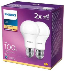 Set 2x Bec LED Philips E27 A60 13W 100W 1521lm 2700K lumina calda 929001234531 2buc 