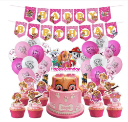 Set 50 Accesorii REDQUIT de Petrecere Aniversara PATRULA CATELUSILOR/Skye 24 Baloane 1 Banner Happy Birthday 24 Cupcake Topper 1 Topper 