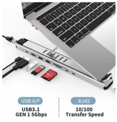 Stand laptop 9in1 si HUB USB type C docking station reglabil aluminiu Choetech HUB-M43-SL-V1