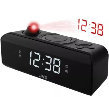 Radio cu ceas si alarma JVC RA-E211B proiectie ora tuner digital FM/AM setare luminozitate negru 