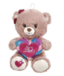 Ursulet de Plus Bej cu Inima Colorata Glitter Rainbow 30cm 