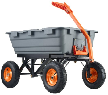 Carucior heavy-duty pentru gradina 1980x710x670mm Capacitate 680 kg Cuva PP basculabila roti cauciuc 13 inch remorcabil 