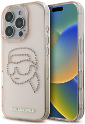 Husa pentru iPhone 16 Pro - Karl Lagerfeld IML Rhinestones KLHCP16LHKHDCELP - Pink Karl Head 