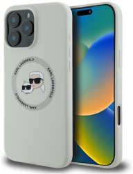 Husa pentru iPhone 16 Pro - Karl Lagerfeld Silicone MagSafe KLHMP16LSKCHTCE - Beige Karl&Choupette Head 