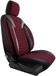 Set Huse Scaune Auto Fata/Spate Universale cu Design Ortopedic din Material Textil si Imitatie Piele Culoare Visiniu/Negru 