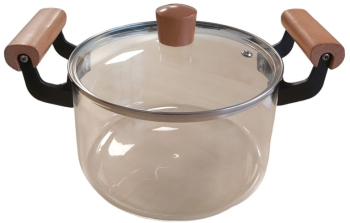 Cratita din sticla borosilicata cu capac manere din lemn capacitate 2.5 l gaz si electric 