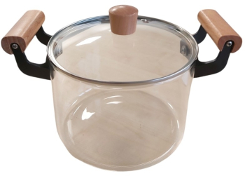 Cratita din sticla borosilicata cu capac manere din lemn capacitate 4.5 l gaz si electric 