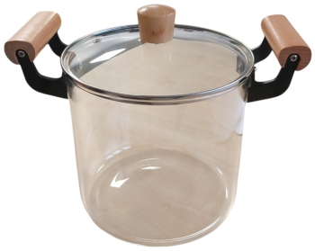 Cratita din sticla borosilicata cu capac manere din lemn capacitate 5.5 l gaz si electric 