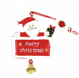Decoratiune rosie din metal Mos Craciun cu clopotel - Merry Christmas 