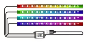 Lumini Ambientale Auto Kit interior cu 12 LED-uri RGB cu Conectare prin USB si Control din Aplicatie Intensitate Reglabila 4 benzi x 22.5 cm 