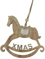 Ornament de Craciun din lemn - Balansoar calut XMAS crem - House of Seasons 