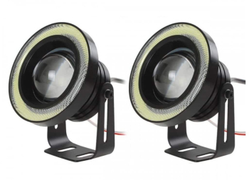 Set 2 Proiectoare LED AutoREY® cu Lupa RGB si Angel Eyes 76mm diametru Culoare 6000k Alb pentru Auto Moto ATV 12V 