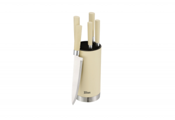 Set cutite 6 piese RETRO Zilan Suport inclus Otel inoxidabil 3CR13 Compatibil masina de spalat vase Crem 