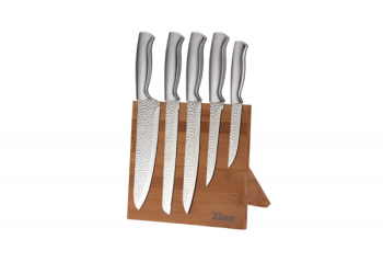Set cutite 6 piese Zilan Suport inclus din bambus Cutite din otel inoxidabil 3CR13 Compatibil masina de spalat vase
