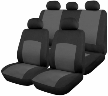 Set Huse Scaune Auto Fata/Spate 9 Piese Universale Culoare Negru/Gri Cusatura Neagra 