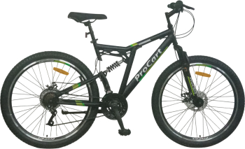Bicicleta mtb full suspension roti 26 inch 21 viteze frane mecanice pe disc cric far si stop 