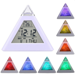 Ceas digital cu alarma forma piramida led multicolor 8 melodii temperatura ora si data 