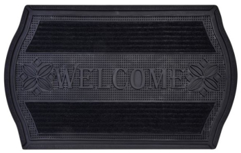 Covor intrare ConceptSeller® antiderapant model cu dungi reliefate si mesaj & Welcome& asimetric material PVC si mocheta L