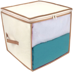 Cutie bej cu fermoar alb pentru haine DecorCasa 40 x 40 x 40 cm 