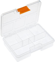 Cutie de plastic cu siguranta portocalie DecorCasa 10 x 13.4 x 3 cm 