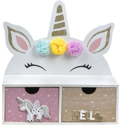 Cutie decorativa cu 2 sertare ConceptSeller din lemn model unicorn 26 x 10 x 27 cm 