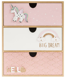 Cutie Decorativa cu Sertare Unicorn si Curcubeu din Lemn 27 cm 