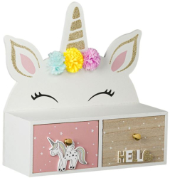 Cutie decorativa din lemn in forma de unicorn 2 mini sertare 