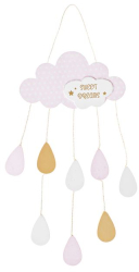 Decoratiune pentru camera bebelusului forma norisor suspendabila cu picaturi Sweet Dreams 23.5x55cm lemn Roz 