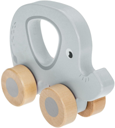 Elefant de jucarie din lemn cu 4 roti Gri 10.5x12.8x4.5cm