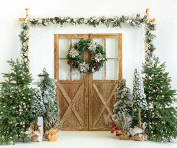Fundal pentru pomul de Craciun Kate usa de hambar cu brazi 305 x 250 cm poliester multicolor 