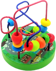 Joc educativ din lemn labirint cu bile pe sarma Traffic around the beads multicolor 9 x 10 cm 