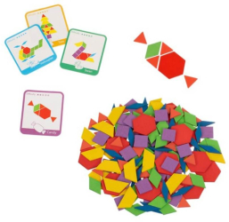 Joc educativ tangram cu forme geometrice si 24 cartonase Multicolor 