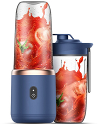 Mini Blender Portabil MRG M1153 Electric Cu Acumulator 2 Recipiente 6 Lame 3D 300 ml 40W 22000 Rotatii Capac Inclus Albastru