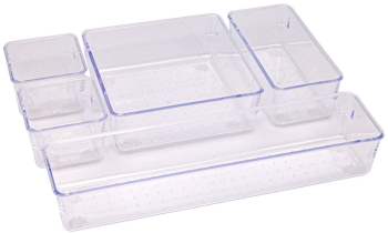 Organizator cu 5 cutii de plastic transparente DecorCasa 30 x 7 x 5 cm 