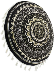 Perna Decorativa de Vara Neagra Folie Aurie Mandala Franjuri Bej 