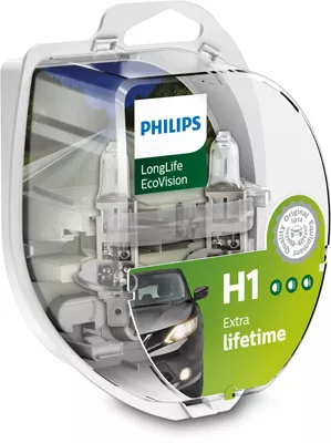 Set 2 Becuri Far H1 55W 12V Long Life EcoVIsion Philips 