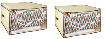 Set 2 huse depozitare ConceptSeller cu fermoar pilota/haine crem/transparent 65x55x40 cm 